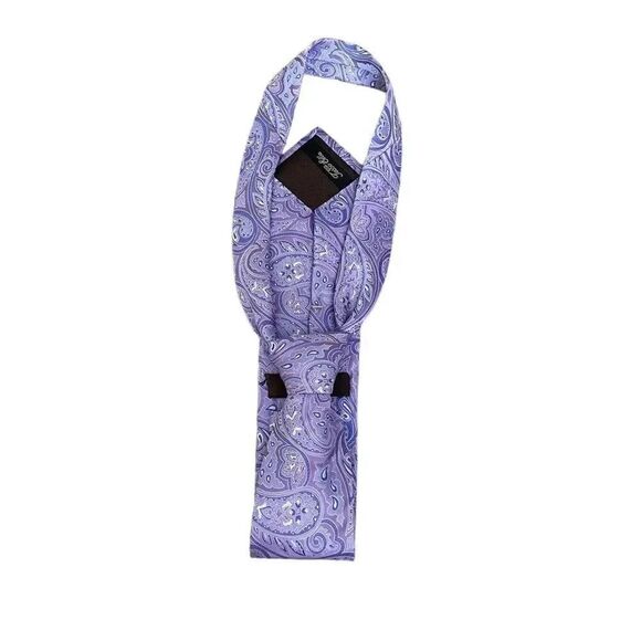 Tasso Elba Men's Classic Paisley 100% Silk Tie Purple Size Regular - Picture 6 of 9